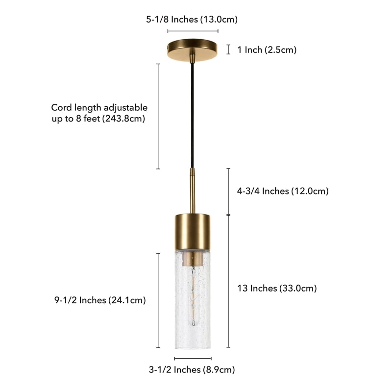 Henn&Hart Industrial Metal Brass and Gold Pendant with Seeded Glass Shade