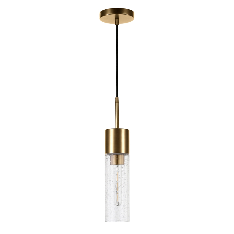 Henn&Hart Industrial Metal Brass and Gold Pendant with Seeded Glass Shade