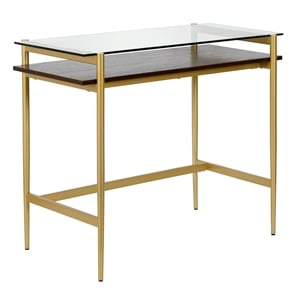 Henn&Hart 36&quot Brass/Walnut Metal/Glass Home Office