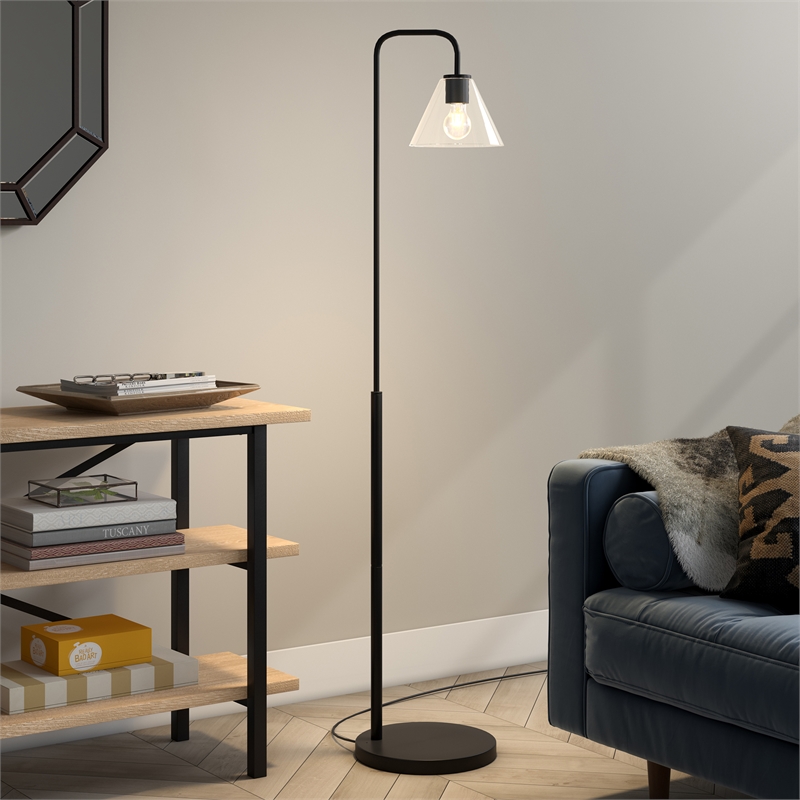 Henn Hart Black Bronze Arc Floor Lamp With Clear Glass Shade Cymax Business Henn Hart Black Bronze Arc Floor Lamp, Black Arched Floor Lamp With Glass Shade