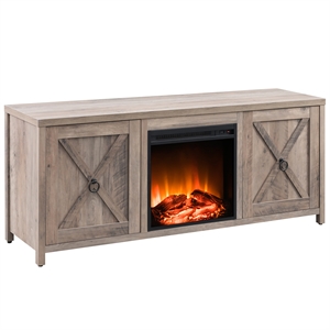 henn&hart 2 door wooden tv stand with log fireplace insert
