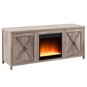 henn&hart 2 door wooden tv stand with crystal fireplace insert