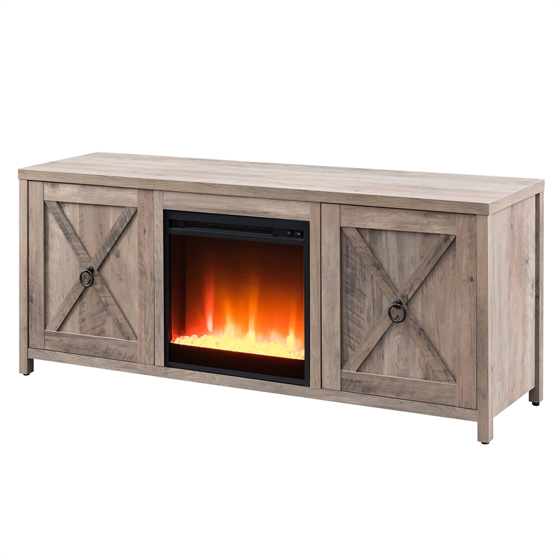 Henn&Hart Gray Oak TV Stand with Crystal Fireplace Insert Cymax Business