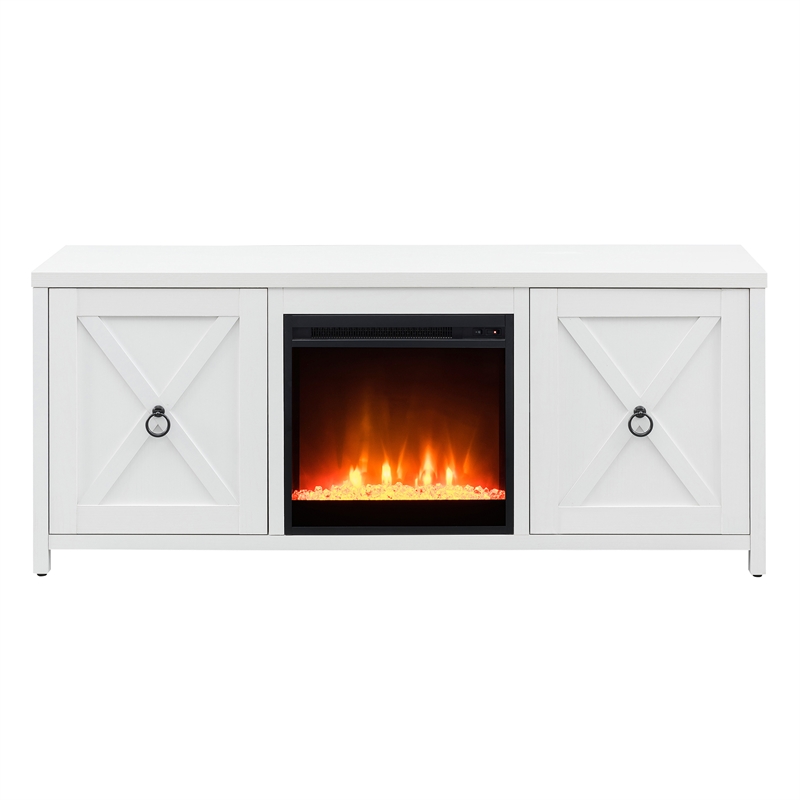 Henn&Hart White TV Stand with Crystal Fireplace Insert