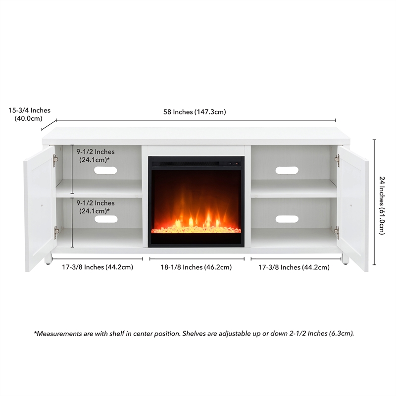 Henn&Hart White TV Stand with Crystal Fireplace Insert