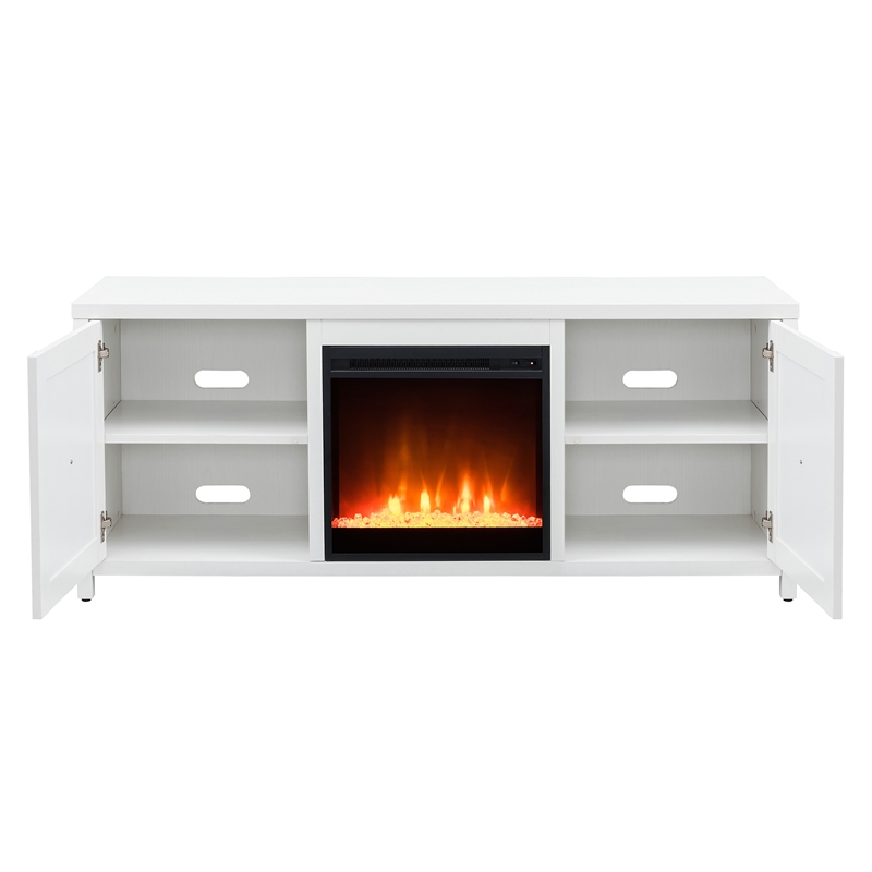 Henn&Hart White TV Stand with Crystal Fireplace Insert