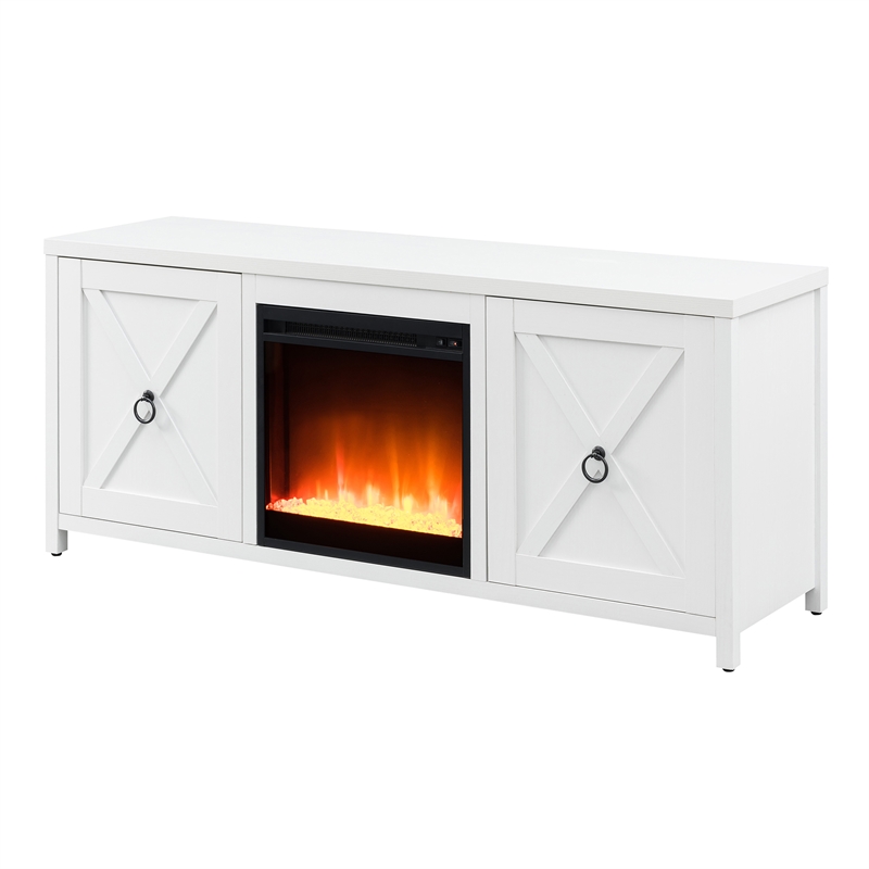 Henn&Hart White TV Stand with Crystal Fireplace Insert