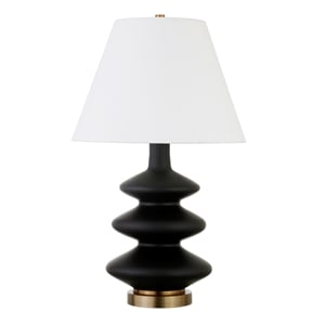Henn&Hart 16&quot Matte Black Metal/Glass/Fabric Table Lamp