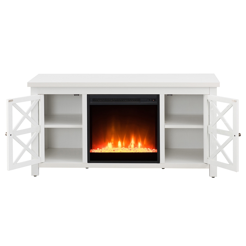 Henn&Hart White TV Stand with Crystal Fireplace Insert Cymax Business