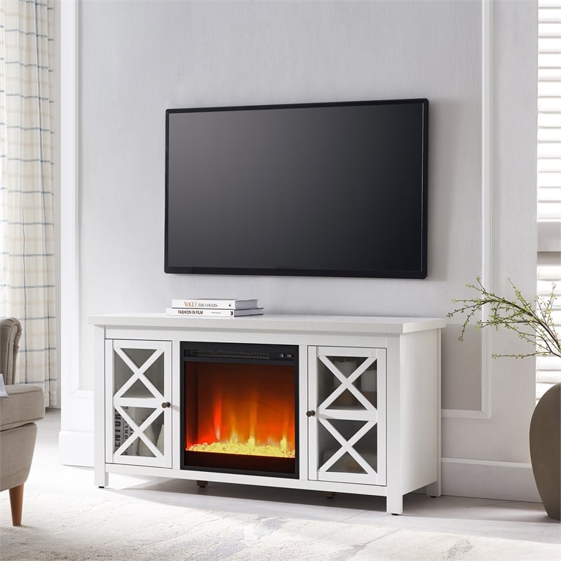 Henn&Hart White TV Stand with Crystal Fireplace Insert Cymax Business