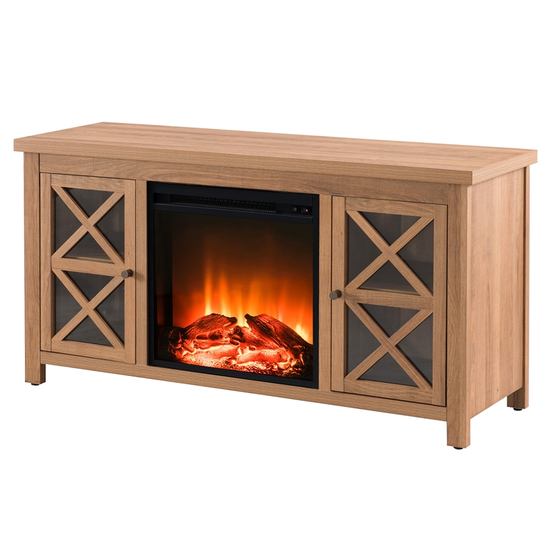 Henn&Hart Golden Oak TV Stand with Log Fireplace Insert TV0689