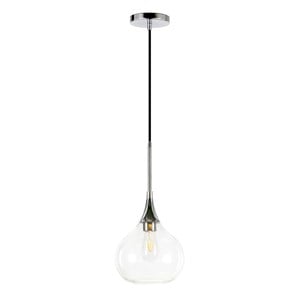Henn&Hart 9&quot Metal and Glass Teardrop Pendant in Polished Nickel