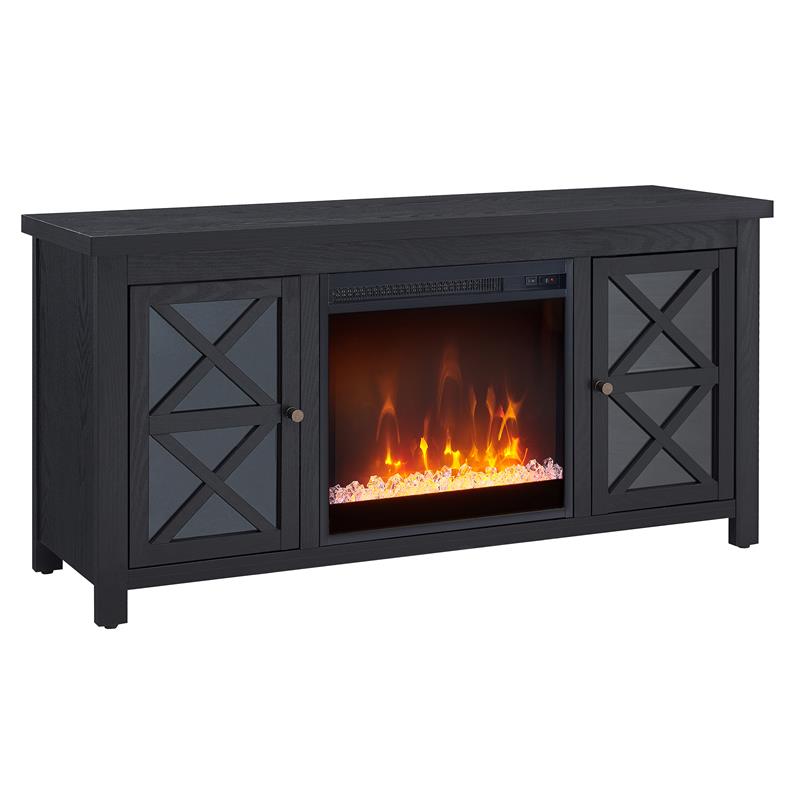 Henn&Hart Black TV Stand with Crystal Fireplace Insert Cymax Business