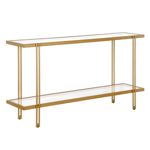 Henn&Hart 55&quot Brass Finish Metal/Glass Console Table