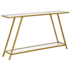 Henn&Hart 52&quot Brass Finish Metal/Glass Console Table