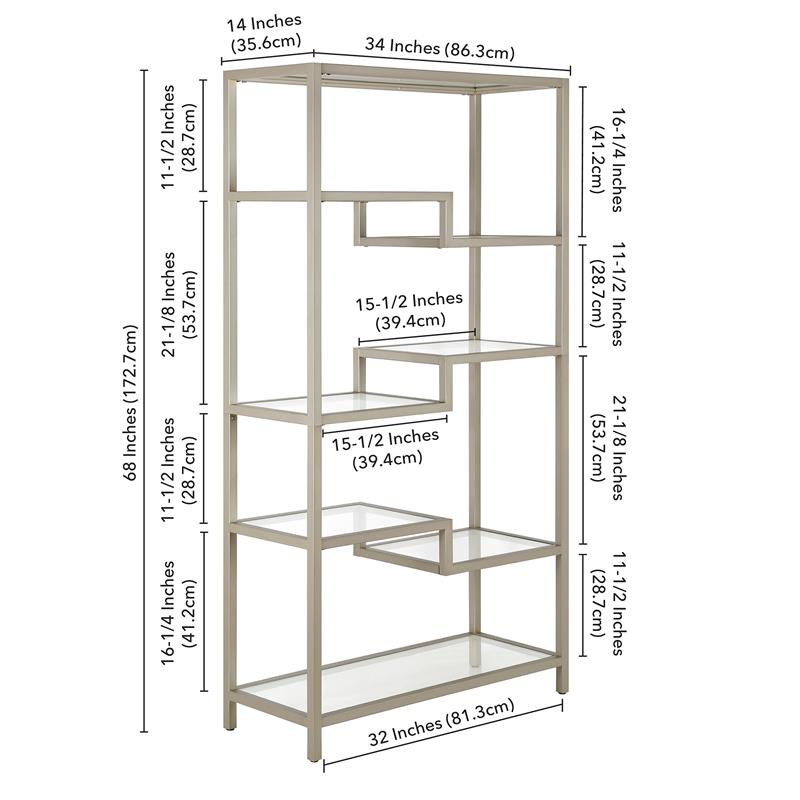 Henn&Hart 68 in. Satin Nickel Metal Bookcase