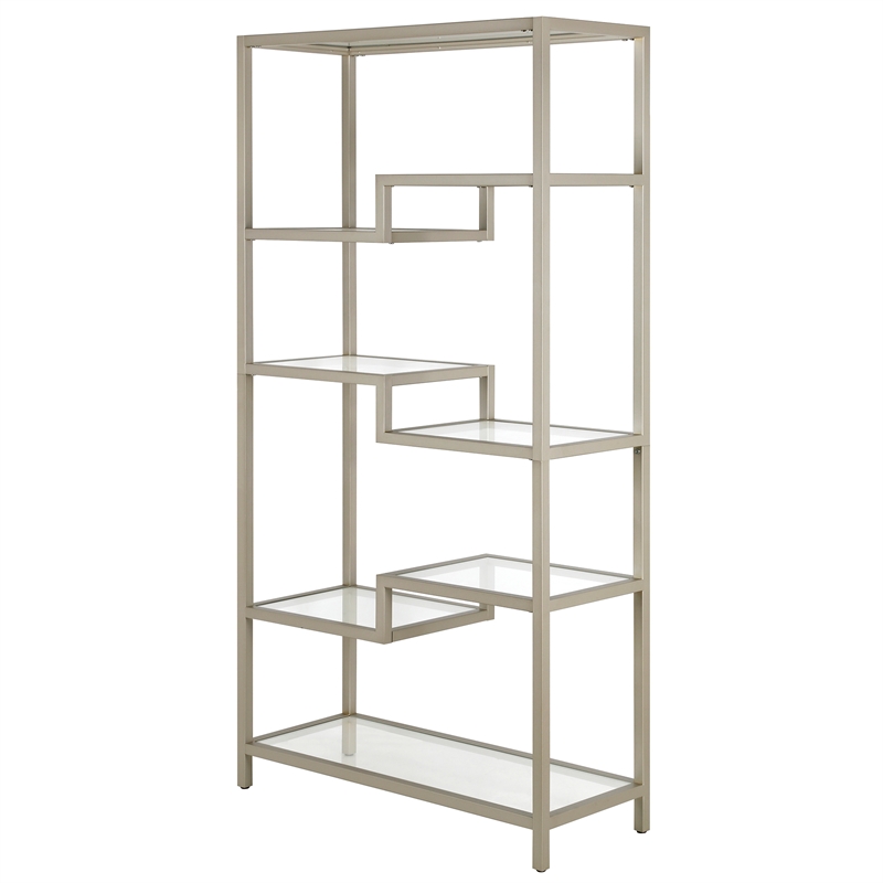 Henn&Hart 68 in. Satin Nickel Metal Bookcase