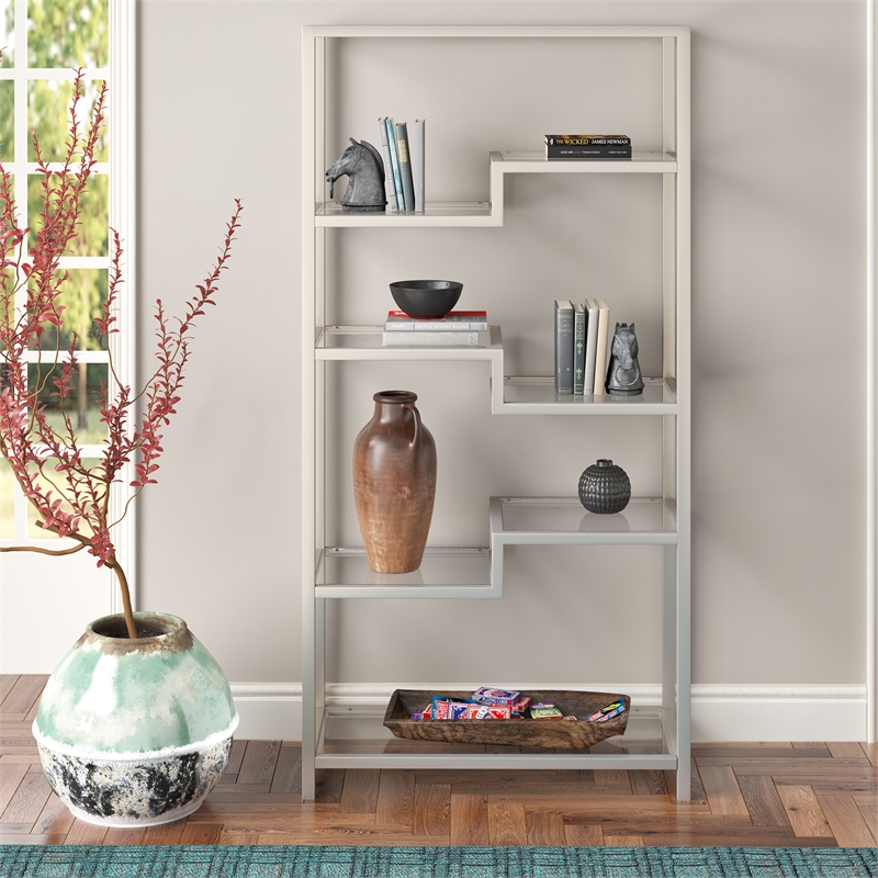 Henn&Hart 68 in. Satin Nickel Metal Bookcase
