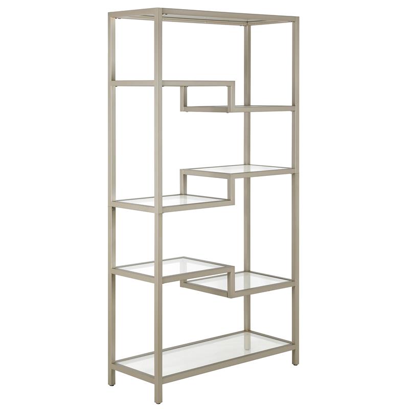 Henn&Hart 68 in. Satin Nickel Metal Bookcase