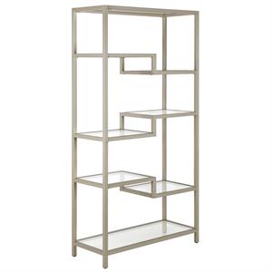 Henn&Hart 68 in. Satin Nickel Metal Bookcase