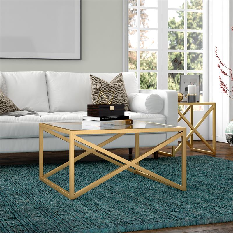 Henn&Hart Square Brass Finish Coffee Table