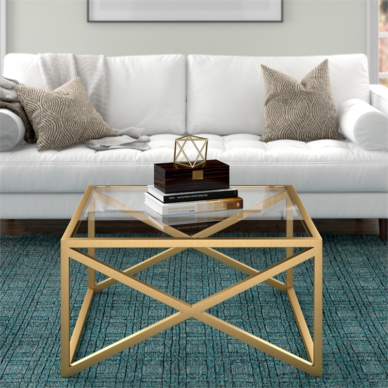 Henn&Hart Square Brass Finish Coffee Table