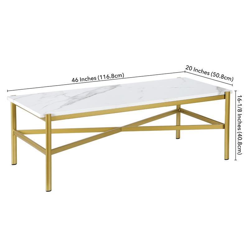 Henn&Hart Gold Finish Coffee Table with Faux Marble Top