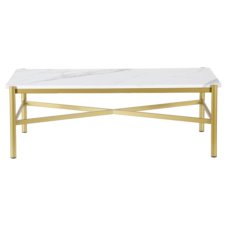 Henn&Hart Gold Finish Coffee Table with Faux Marble Top