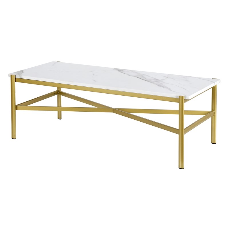 Henn&Hart Gold Finish Coffee Table with Faux Marble Top