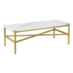 Henn&Hart Gold Finish Coffee Table with Faux Marble Top