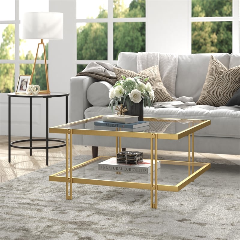 Henn&Hart Brass Finish Square Coffee Table