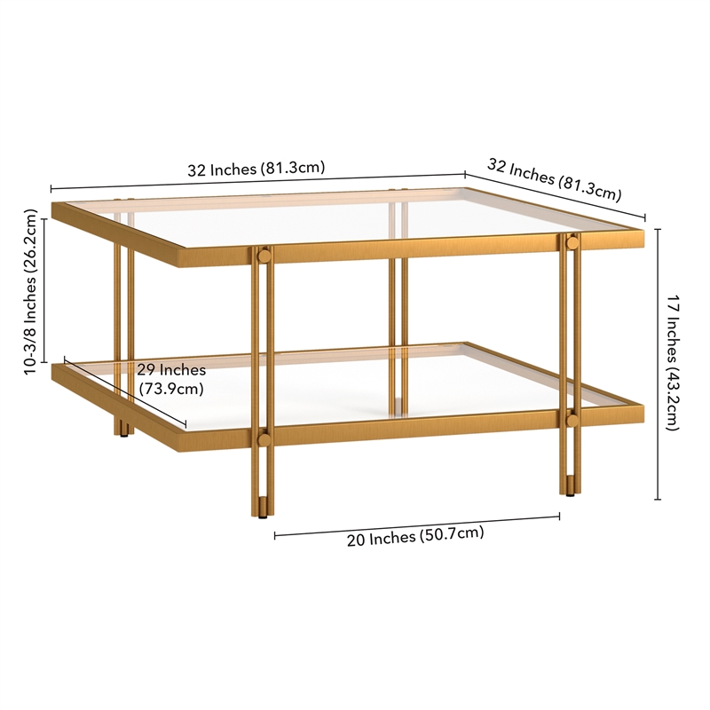 Henn&Hart Brass Finish Square Coffee Table