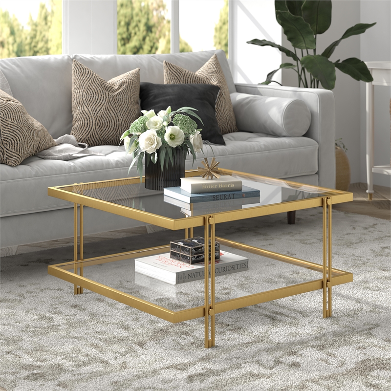 Henn&Hart Brass Finish Square Coffee Table