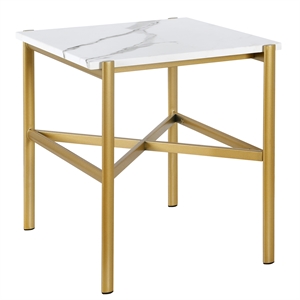 Henn&Hart 21&quot Gold Metal/Faux Marble Side Table