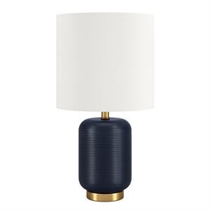Henn&Hart 8&quot Matte Navy Ceramic/Metal/Fabric Mini Lamp