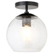 Henn&Hart Matte Black Semi Flush Mount Ceiling Light with Seeded Glass