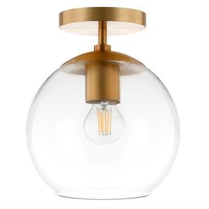 Henn&Hart 9&quot Brass Finish Metal/Glass Semi Flush Mount