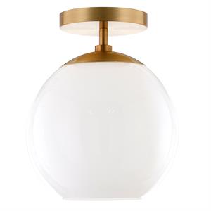 henn&hart brass semi flush mount ceiling light with white milk glass