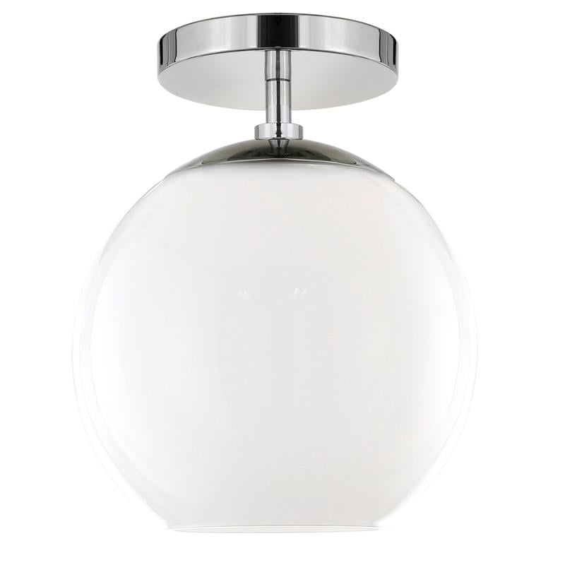 Henn&Hart Polished Nickel Semi Flush Mount Ceiling Light with White Milk Glass