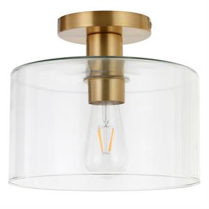 henn&hart brass finish semi flush mount ceiling light with clear glass shade