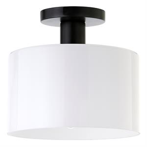 henn&hart matte black semi flush mount ceiling light with white milk glass shade