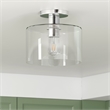 Henn&Hart Polished Nickel Semi Flush Mount Ceiling Light with Clear Glass Shade