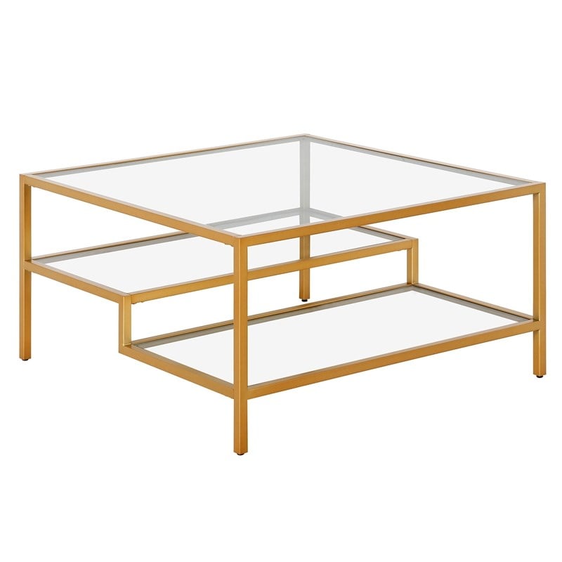 Henn&Hart Brass Finish Square Coffee Table
