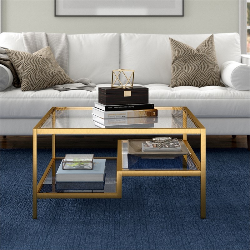 Henn&Hart Brass Finish Square Coffee Table