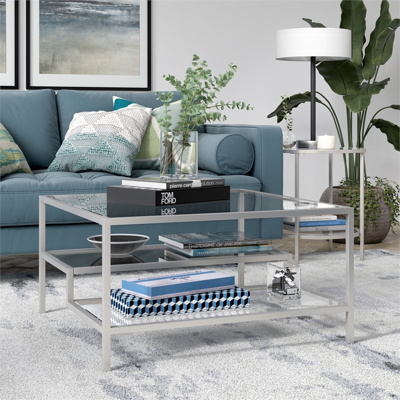 Henn&Hart Satin Nickel Square Coffee Table