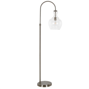 henn&hart brushed nickel arc floor lamp with seeded glass shade