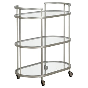 Henn&Hart 30&quot Satin Nickel Finish Metal/Glass Bar Cart