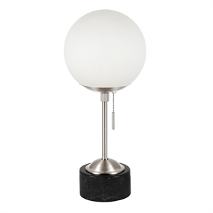 henn&hart brushed nickel and black marble table lamp with white globe shade
