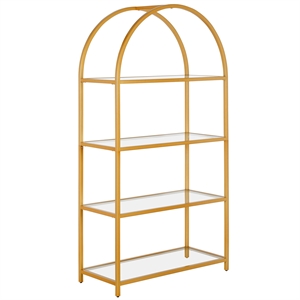 henn&hart 62 in. arched brass finish bookcase