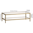 Henn&Hart 54 in. Antique Brass Finish Coffee Table with Clear Glass Shelf